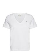 Reg Shield Ss V-Neck T-Shirt Tops T-shirts & Tops Short-sleeved White GANT