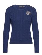 Button-Trim Cable-Knit Cotton Sweater Tops Knitwear Jumpers Blue Lauren Ralph Lauren