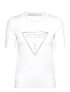 Kayla Logo Rn Ss Swtr Tops T-shirts & Tops Short-sleeved White GUESS Jeans