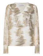 Shirt With Lurex Pattern Tops Blouses Long-sleeved Gold Coster Copenhagen