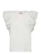 Top With Broderie Anglais Slee Tops T-shirts Sleeveless White Lindex