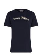 Reg Script C-Nk Ss Tops T-shirts & Tops Short-sleeved Navy Tommy Hilfiger