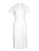 Belted Short-Sleeve Oxford Shirtdress Knælang Kjole White Polo Ralph Lauren