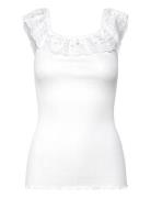 Silk Off Shoulder Top W/ Lace Tops T-shirts & Tops Sleeveless White Rosemunde