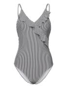 Striba Bly Frill Swimsuit Badedragt Badetøj Navy Becksöndergaard