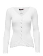 Rwbabette Ls V-Neck Regular Lace Ca Tops Knitwear Cardigans White Rosemunde