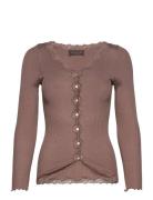 Rwbabette Ls V-Neck Regular Lace Ca Tops Knitwear Cardigans Brown Rosemunde