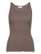 Silk Top W/ Elastic Band Tops T-shirts & Tops Sleeveless Brown Rosemunde