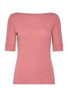 Stretch Cotton Boatneck Tee Tops T-shirts & Tops Short-sleeved Pink Lauren Ralph Lauren