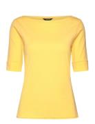 Stretch Cotton Boatneck Tee Tops T-shirts & Tops Short-sleeved Yellow Lauren Ralph Lauren