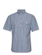 Navy Striped Seersucker Short Sleeve Popover Shirt Designers Shirts Short-sleeved Blue Eton