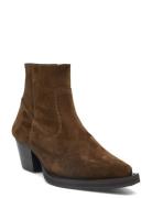 Bootie - Block Heel - With Zippe Shoes Boots Ankle Boots Ankle Boots With Heel Brown ANGULUS