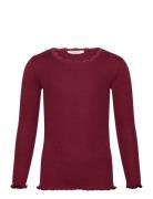 Silk T-Shirt W/ Lace Tops T-shirts Long-sleeved T-Skjorte Burgundy Rosemunde Kids