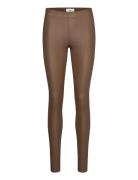 Objbelle Mw Coated Leggings Noos Bottoms Trousers Leather Leggings-Bukser Brown Object