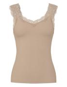 Pcbarbera Lace Top Jrs Noos Bc Tops T-shirts & Tops Sleeveless Brown Pieces