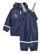 Rain Set Pu W. Fleece Lining Outerwear Rainwear Rainwear Sets Blue Color Kids