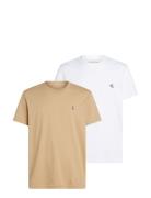 2 Pack Monologo T-Shirt Tops T-Kortærmet Skjorte Beige Calvin Klein Jeans