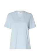 Slfessential Ss V-Neck Tee Noos Tops T-shirts & Tops Short-sleeved Blue Selected Femme