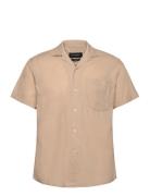 Bowling Cotton Linen Shirt S/S Tops Shirts Short-sleeved Beige Clean Cut Copenhagen