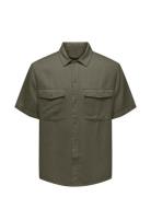 Onskari Ss Shirt Visc Lin 0075 Cs Tops Shirts Short-sleeved Green ONLY & SONS