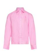 Linen-Lismore Shrt-Si-Sps Tops Shirts Long-sleeved Shirts Pink Ralph Lauren Kids