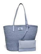 Leather-Trim Straw Large Brie Tote Bag Shopper Taske Blue Lauren Ralph Lauren