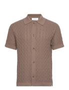 Garrett Knitted Ss Shirt Tops Knitwear Short Sleeve Knitted Polos Brown Les Deux