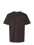 Slhaspen Print Ss O-Neck Tee Noos Tops T-Kortærmet Skjorte Brown Selected Homme