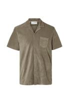 Slhrelax-Terry Ss Resort Shirt Ex Tops Shirts Short-sleeved Brown Selected Homme