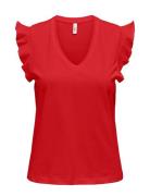 Onlmay S/S Frill V-Neck Top Box Jrs Tops T-shirts & Tops Short-sleeved Red ONLY