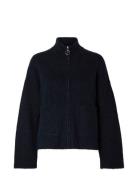 Slfsia Ras Ls Knit Zipper Cardigan Noos Tops Knitwear Cardigans Navy Selected Femme