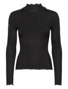 Beatha Silk T-Shirt W/ Lace Tops T-shirts & Tops Long-sleeved Black Rosemunde