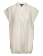 Rel Sleeveless Stand Collar Blouse Tops Blouses Short-sleeved Cream GANT