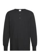 Slhphillip Ls Henley Noos Tops T-Langærmet Skjorte Black Selected Homme