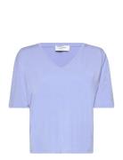 Rwbiarritz Ss V-Neck T-Shirt Tops T-shirts & Tops Short-sleeved Blue Rosemunde