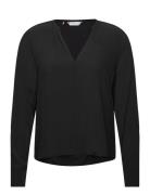 Viscose Crepe V-Neck Blouse Tops Blouses Long-sleeved Black Tommy Hilfiger