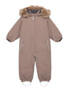 Coverall W. Fake Fur Outerwear Coveralls Snow-ski Coveralls & Sets Beige Color Kids