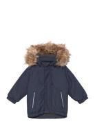 Parka W. Fake Fur Outerwear Shell Clothing Shell Jacket Navy Color Kids