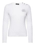 Button-Trim Cable-Knit Cotton Sweater Tops Knitwear Jumpers White Lauren Ralph Lauren