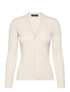 Ribbed V-Neck Cardigan Tops Knitwear Cardigans Cream Lauren Ralph Lauren