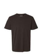 Slhaspen Slub Ss O-Neck Tee Noos Tops T-Kortærmet Skjorte Brown Selected Homme