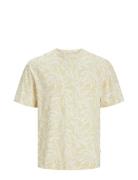 Jorlafayette Aop Tee Ss Crew Neck Ln Tops T-Kortærmet Skjorte Yellow Jack & J S