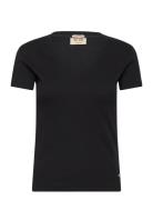 Mmnicole V-Ss Rib Tee Tops T-shirts & Tops Short-sleeved Black MOS MOSH