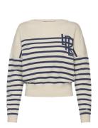 Logo Striped Cotton Boatneck Sweater Tops Knitwear Jumpers Cream Lauren Ralph Lauren