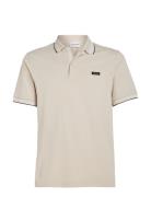 Stretch Pique Multi Tipping Polo Tops Polos Short-sleeved Beige Calvin Klein