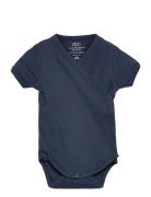 Baby Rib Jersey Body Crossover W. Ss Bodies Wrap Bodies Blue Copenhagen Colors