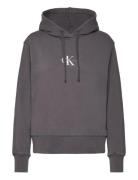 Washed Monologo Regular Hoodie Tops Sweatshirts & Hoodies Hoodies Black Calvin Klein Jeans