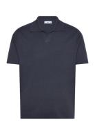Fine Knit Cotton Polo Shirt Tops Knitwear Short Sleeve Knitted Polos Navy Mango