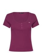 Tjw Slim Henley Top Ss Tops T-shirts & Tops Short-sleeved Purple Tommy Jeans