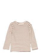 T-Shirt L/S Modal Striped Tops T-shirts Long-sleeved T-Skjorte Brown Petit Piao